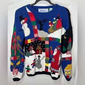 Belle Pointe Vintage Hand Knit Christmas Holiday Pullover Sweater Size Medium